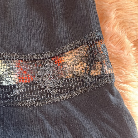 Free people black mini dress crochet waist vneck coverup - Picture 4 of 7